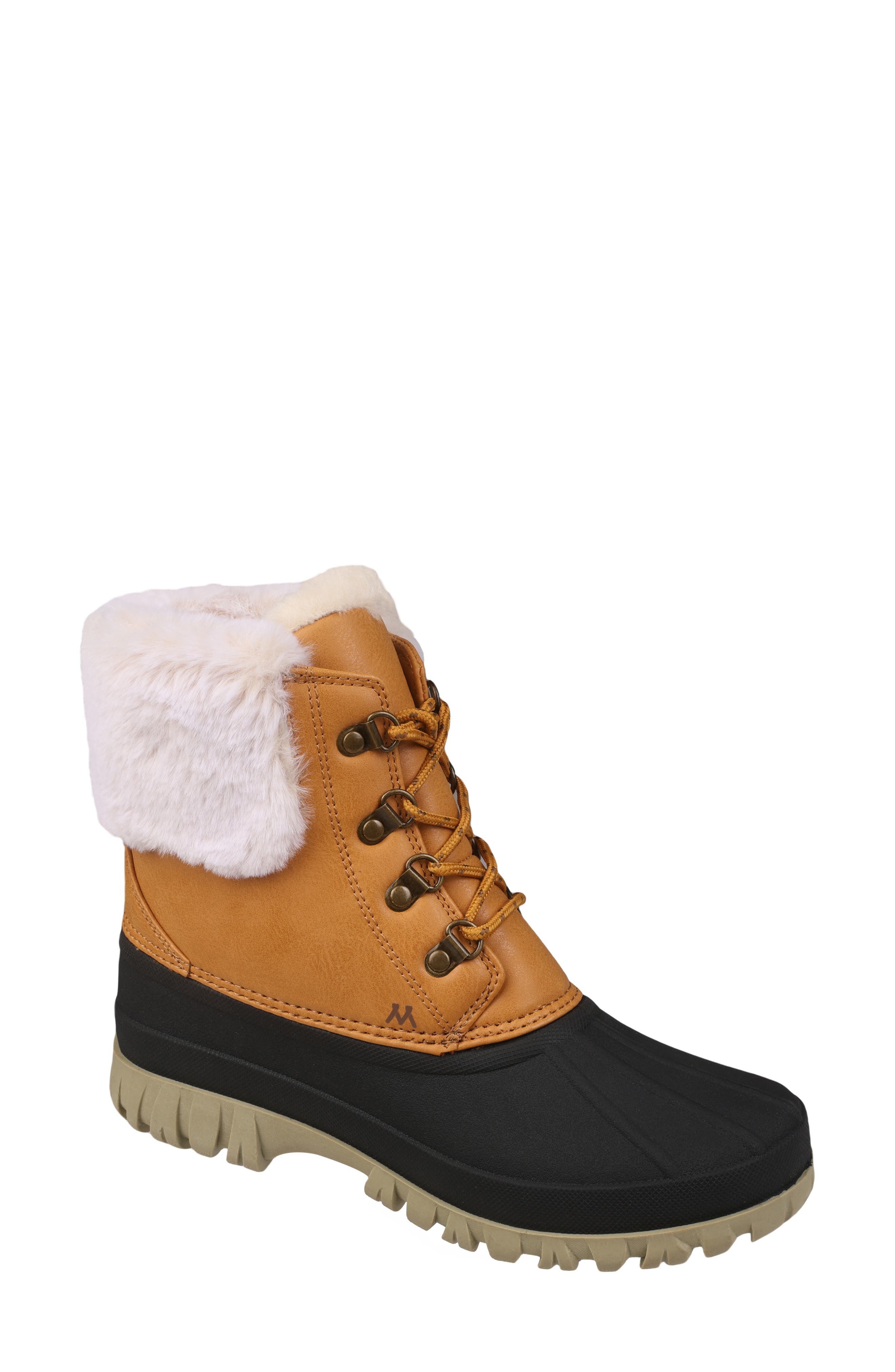 Mykos Faux Fur Lined Duck Boot, Main, color, Mustard/ Black