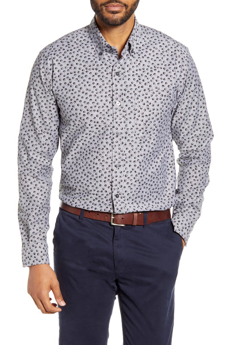 Cutter & Buck Anchor Classic Fit Tossed Print Button-Down Shirt, Main, color, 