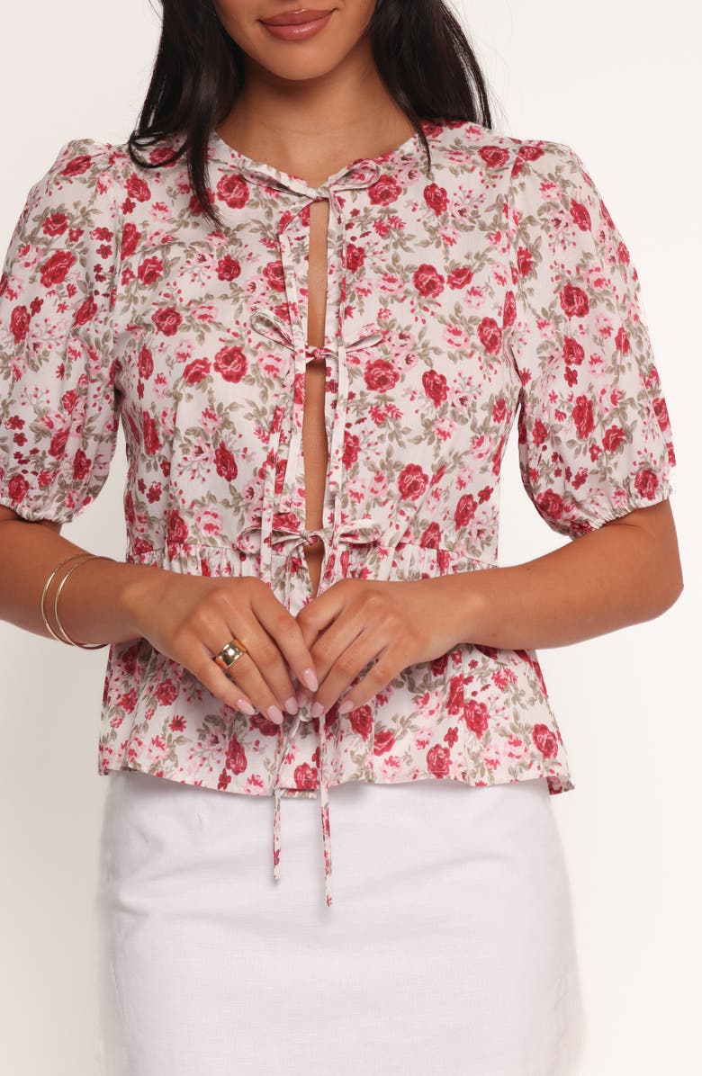 Petal & Pup Tyra Floral Print Peplum Top, Alternate, color, Red Floral