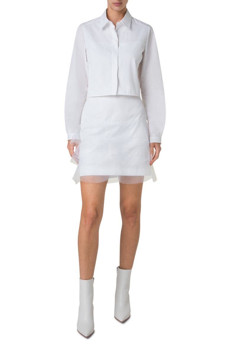Pleat Front Cotton Voile Crop Button-Up Shirt, Alternate, color, PURE WHITE