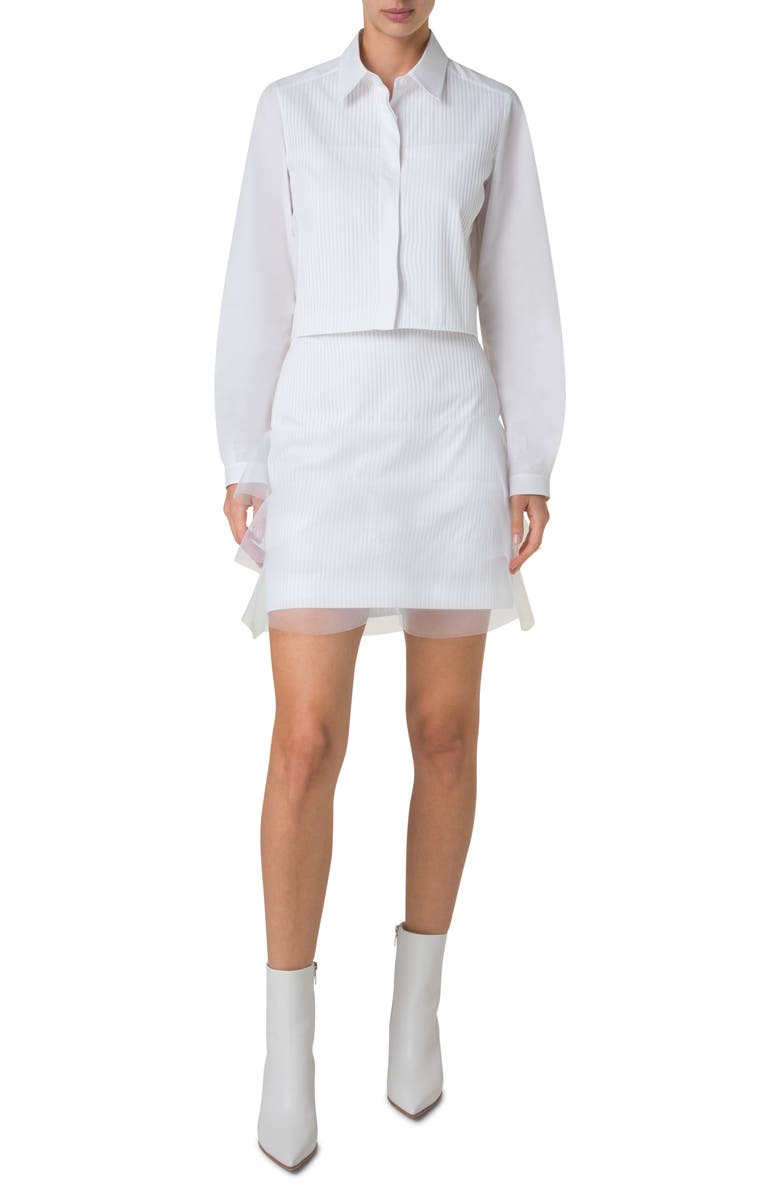 Akris Pleat Front Cotton Voile Crop Button-Up Shirt, Alternate, color, Pure White