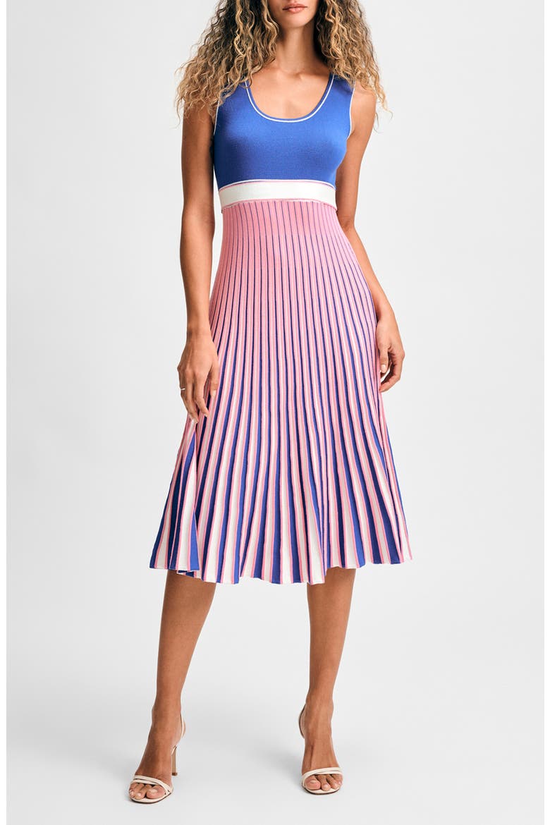 Stripe Sleeveless Fit & Flare Sweater Dress, Main, color, FRENCH BLUE MULTI