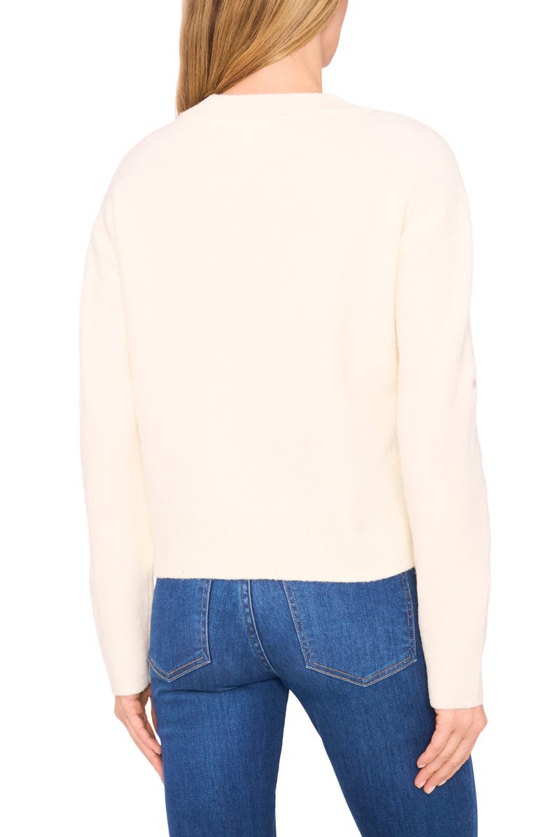 CeCe Lace Bow Inset Sweater, Alternate, color, Buttercream