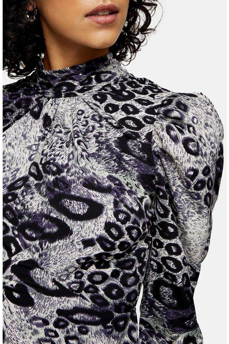 Animal Print Long Sleeve Minidress, Alternate, color, BLACK MULTI