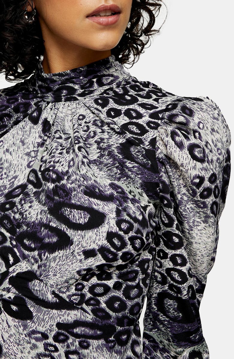 Topshop Animal Print Long Sleeve Minidress, Alternate, color, 