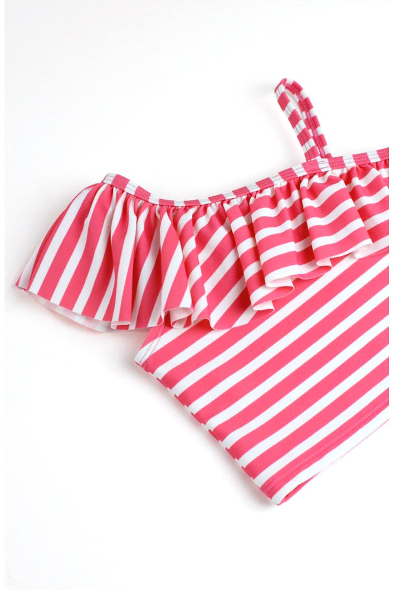 Kids' Hot Pink Heart Ruffle One-Shoulder Two-Piece Swimsuit, Alternate, color, PINK