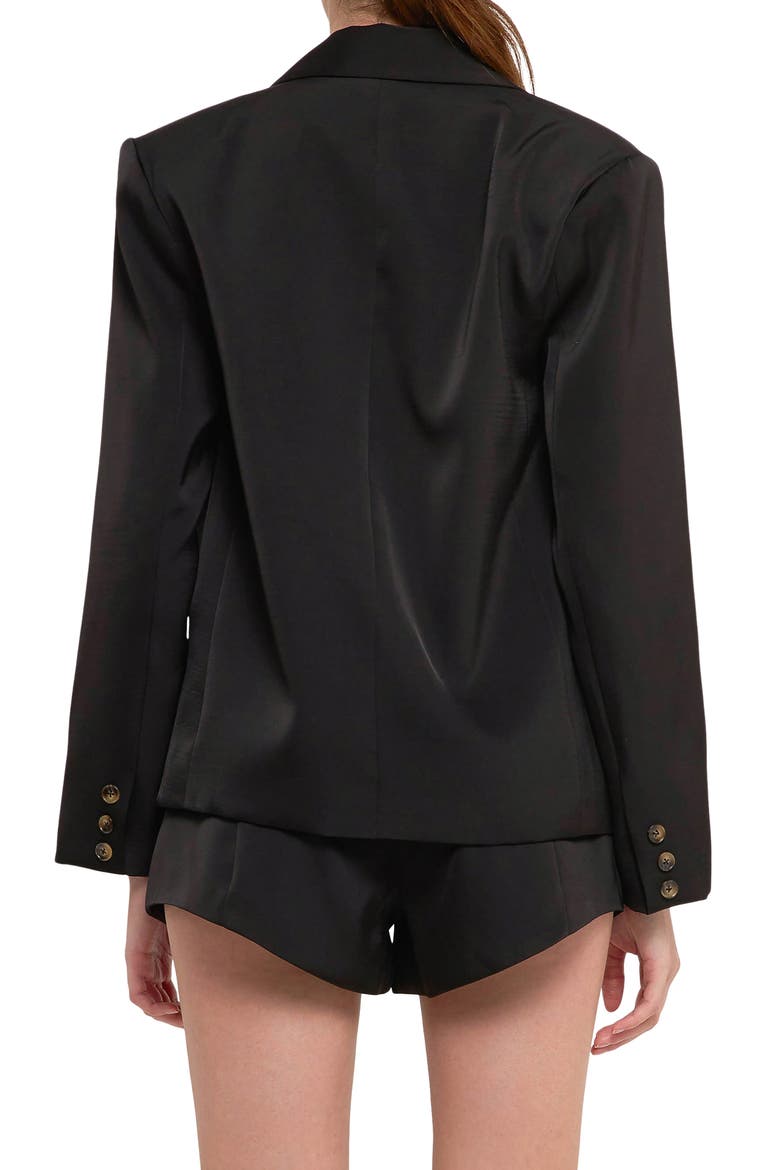 One-Button Satin Blazer, Alternate, color, BLACK