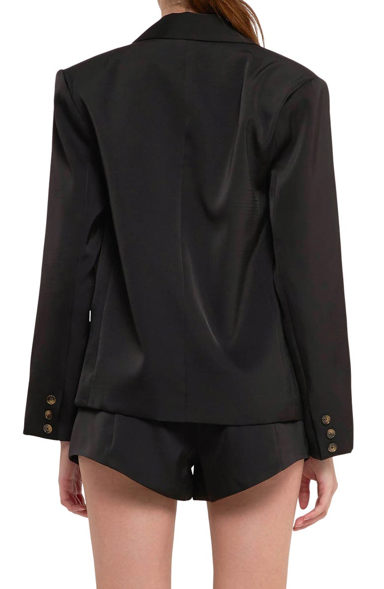 Grey Lab One-Button Satin Blazer, Alternate, color, Black
