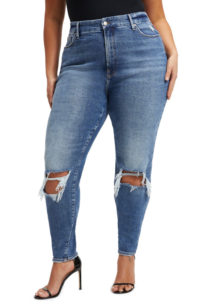 Good American Good High Waist Ripped Skinny Jeans, Alternate, color, 