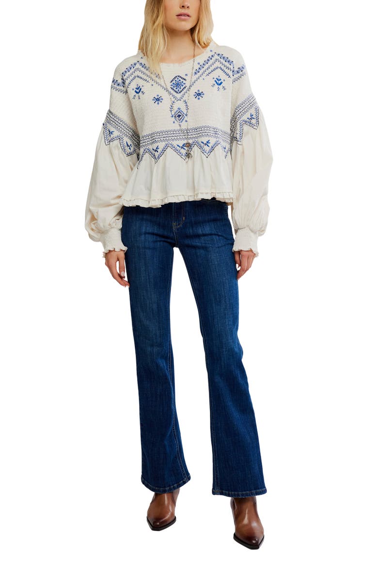 Holly Smocked Embroidered Top, Alternate, color, EGGNOG COMBO