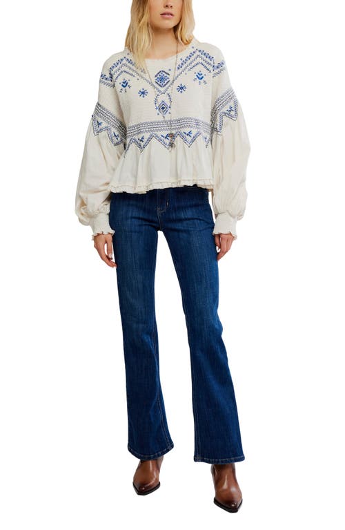 Free People Holly Smocked Embroidered Top In White