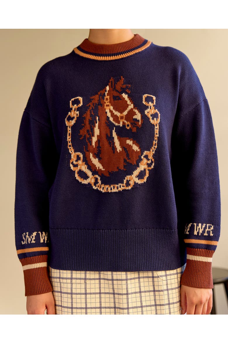 Le Rodeo Knit Sweater, Alternate, color, Navy