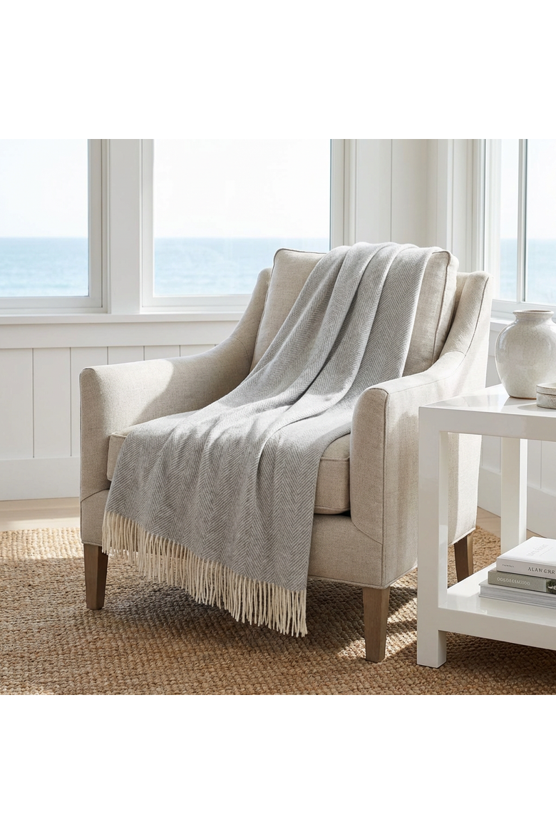 Southampton Home Merino Wool Herringbone Throw, Alternate, color, Silver
