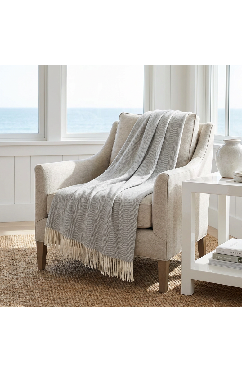 Prince of Scots Southampton Home Merino Wool Herringbone Throw, Alternate, color, Silver