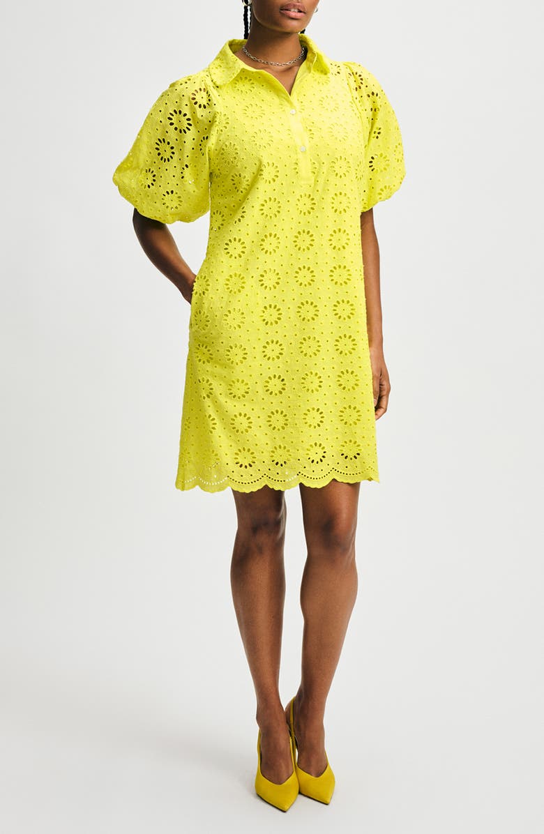 Isaac Mizrahi New York Eyelet Puff Sleeve Shirtdress, Main, color, Citron