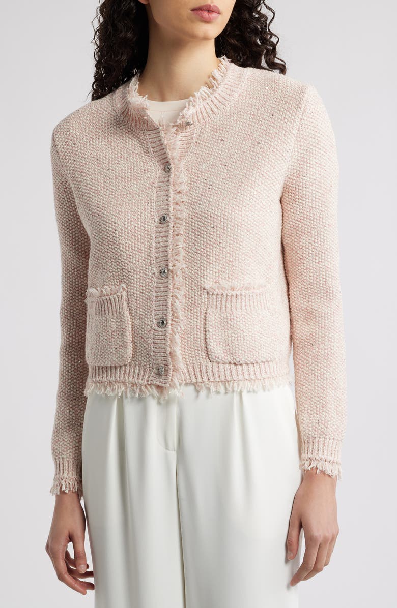 KOBI HALPERIN Marled Moss Sequin Cardigan, Alternate, color, Light Pink Multi