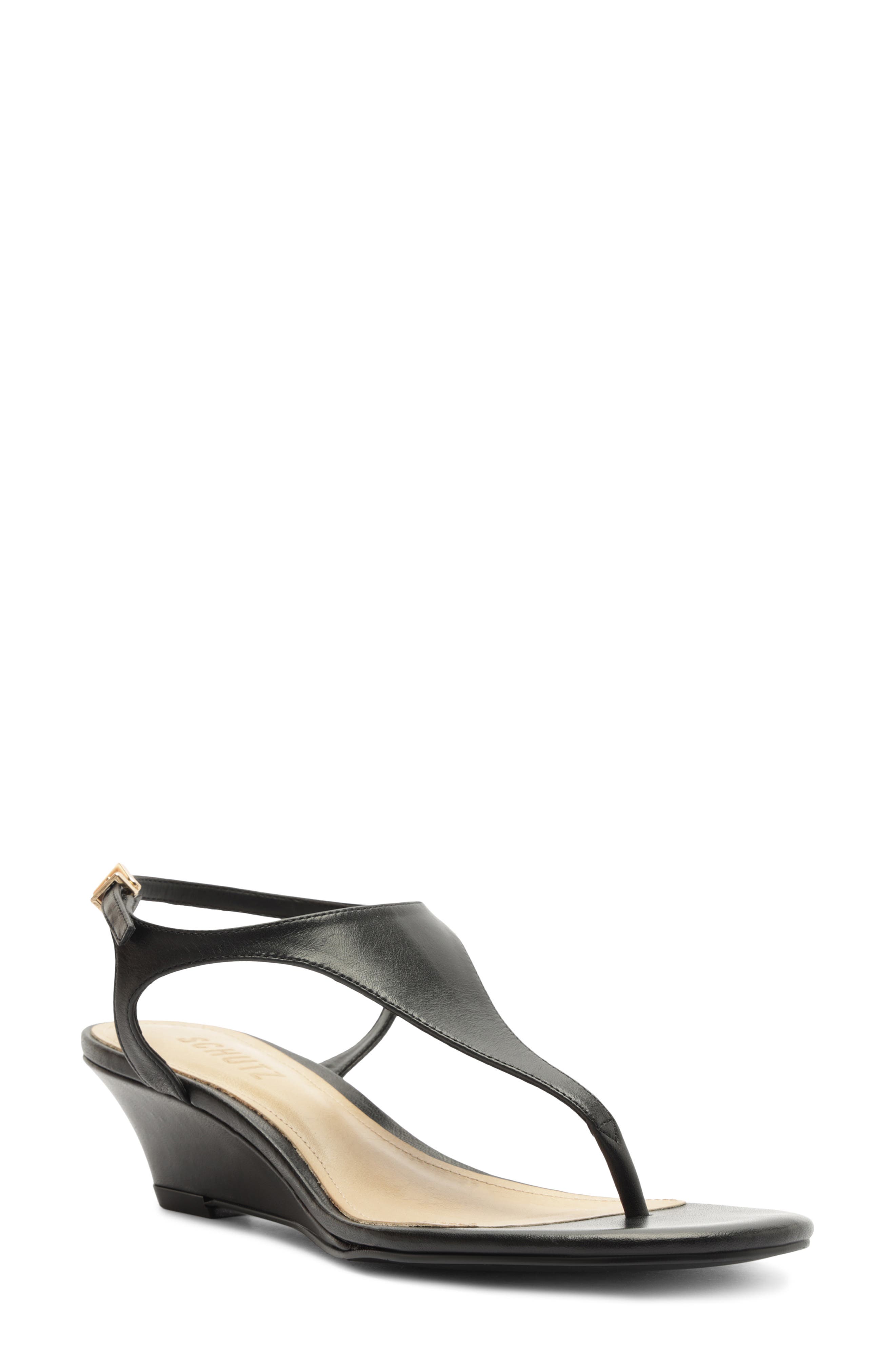 Schutz Lys Ankle Strap Wedge Sandal, Main, color, Black