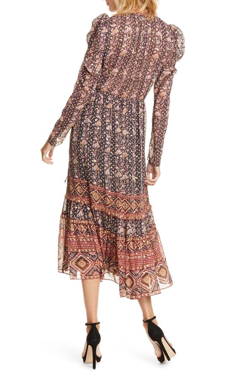 Ulla Johnson Alessandra Jacquard Dot Long Sleeve Silk Blend Midi Dress, Alternate, color,