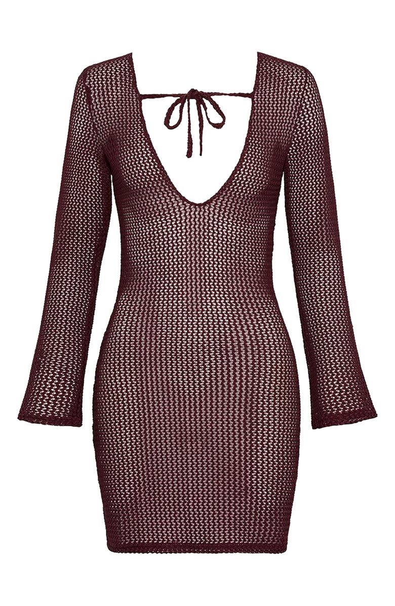 MONTCE Sophia Long-Sleeve Cover-Up Minidress, Alternate, color, Maroon Crochet