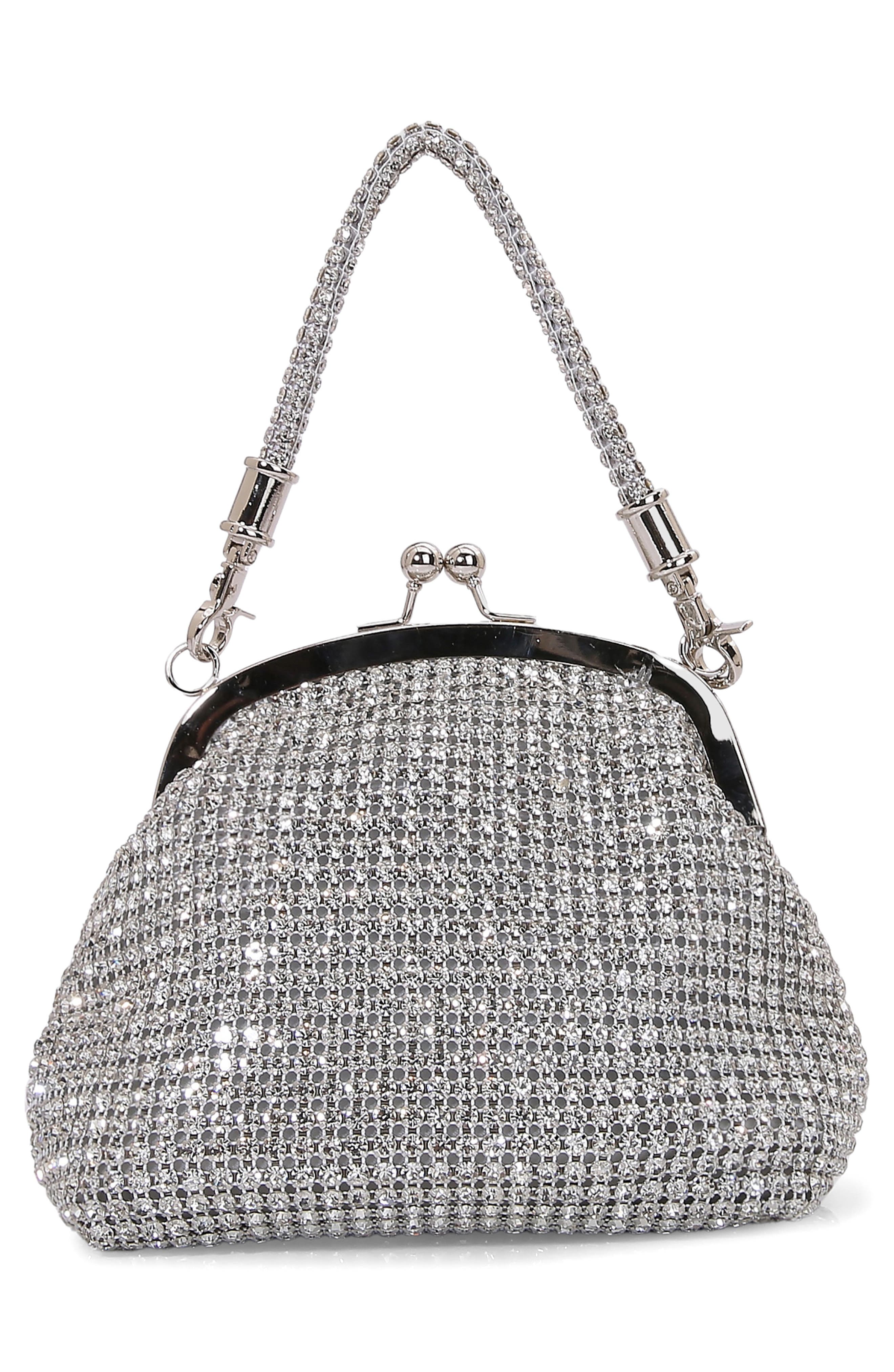 Rhinestone Embellished Bow Handbag, Alternate, color, SILVER