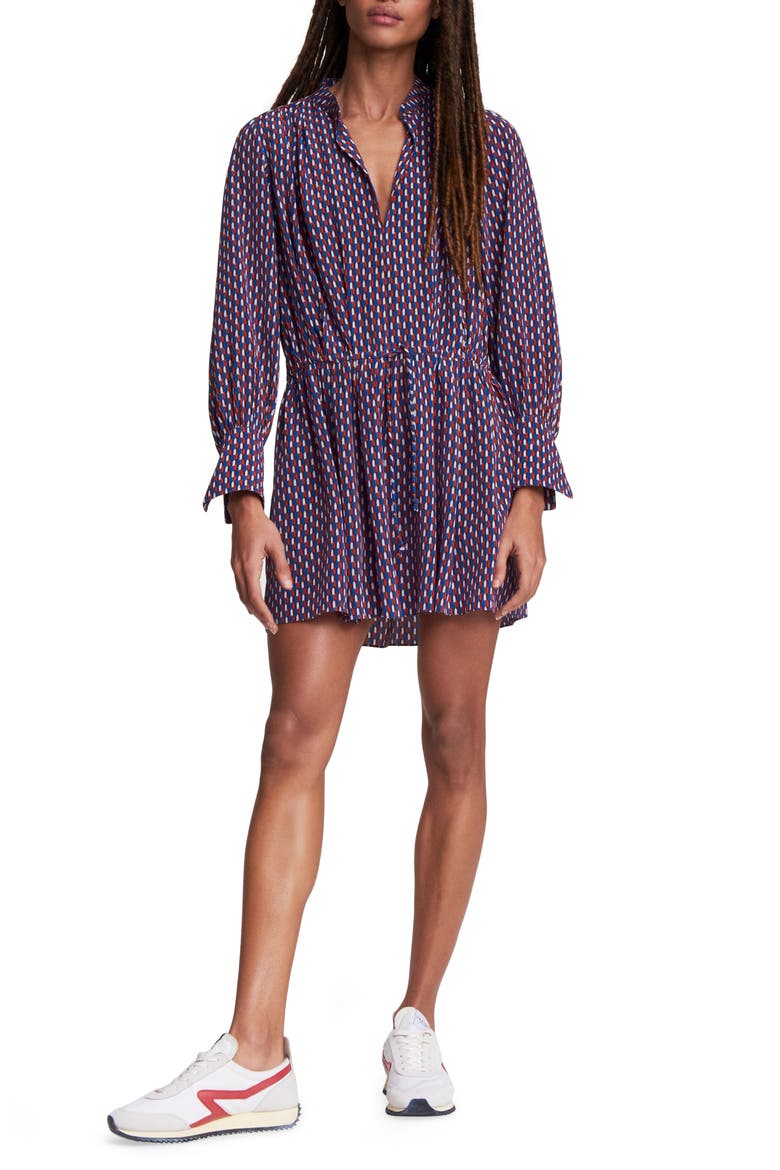 Carly Long Sleeve Silk Shirt Dress, Main, color, REDMULT