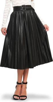 FLYING TOMATO Faux Leather Pleated Midi Skirt