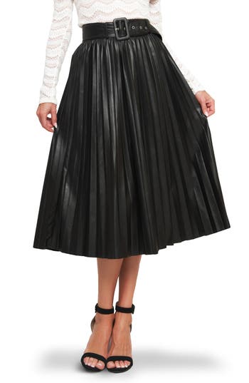 Flying Tomato Faux Leather Pleated Midi Skirt In Black