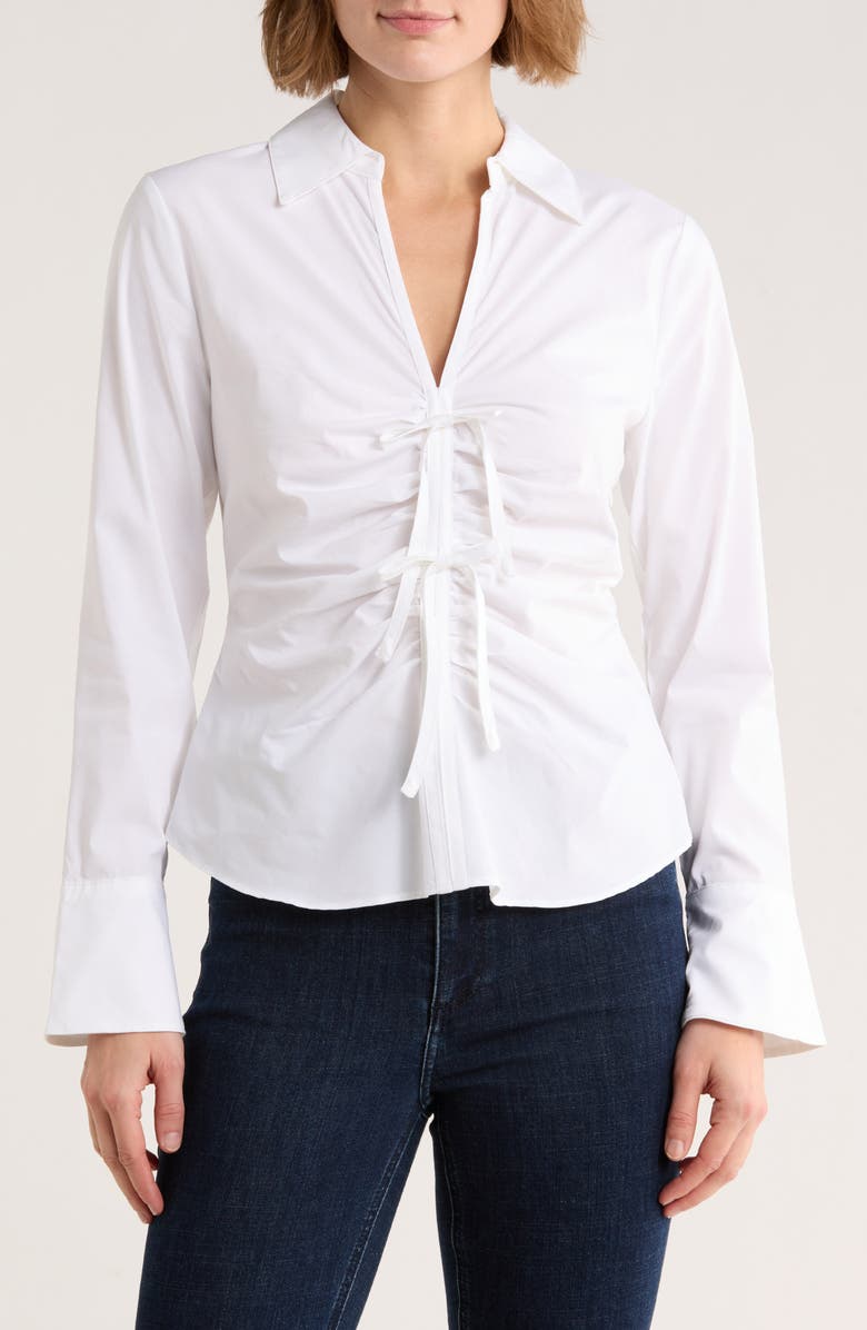 JASON WU Long Sleeve Bow Front Top, Main, color, White