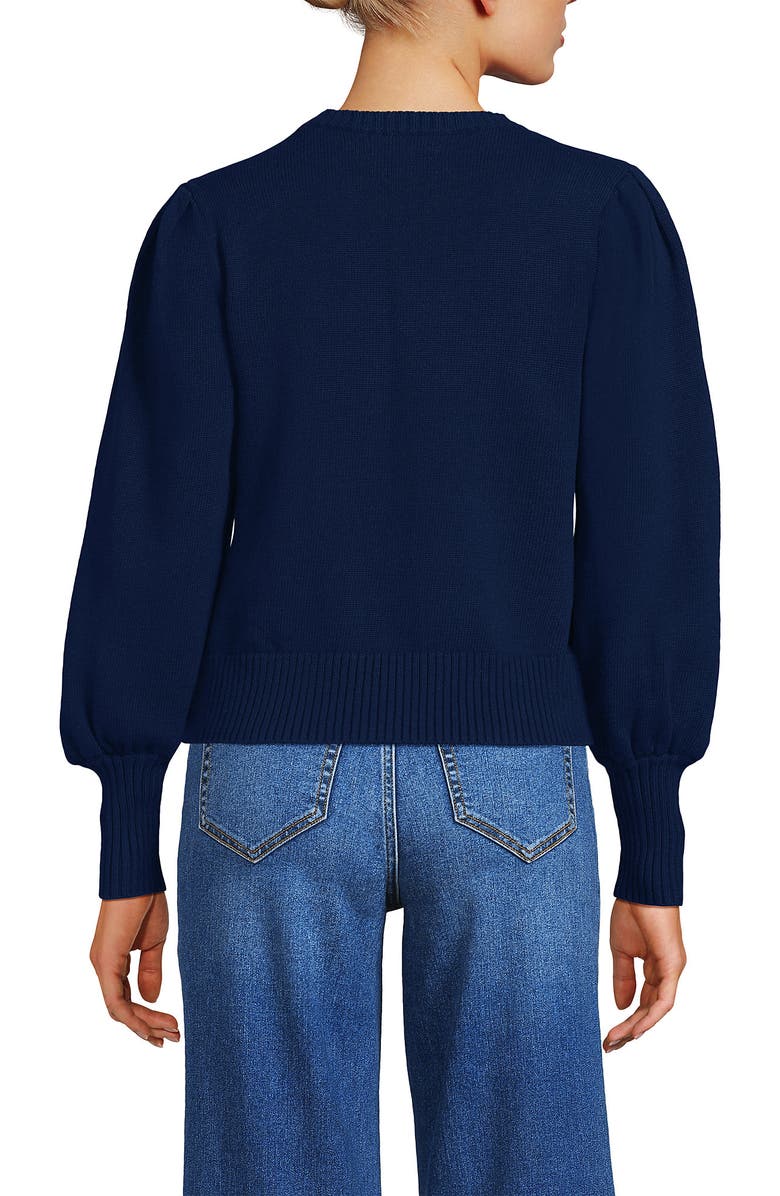 Lands' End Drifter Puff Sleeve Crew Neck Sweater, Alternate, color, Deep Sea Navy
