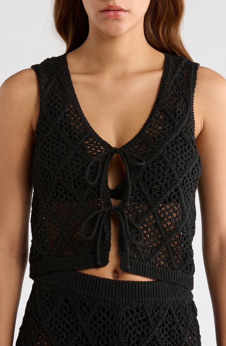 Elan Open Stitch Cotton Blend Cover-Up Vest, Alternate, color, Black