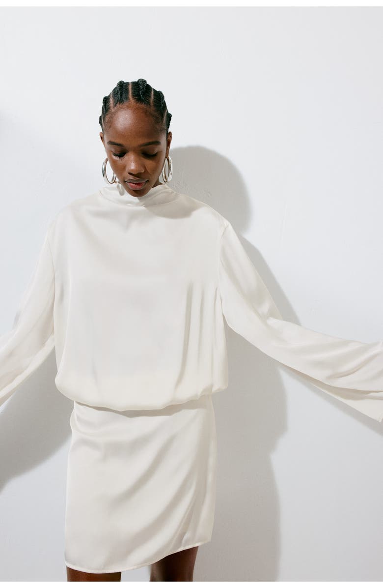 H&M Draped Satin Dress, Alternate, color, Cream