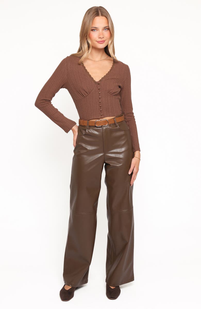 Petal & Pup Emer High Waist Straight Leg Faux Leather Pants, Alternate, color, Chocolate Brown