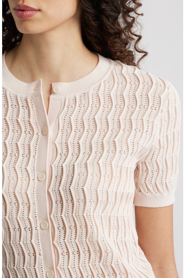 Leslie Wave Pointelle Knit Cardigan, Alternate, color, LIGHT PINK