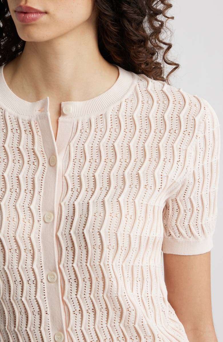 rag & bone Leslie Wave Pointelle Knit Cardigan, Alternate, color, Light Pink
