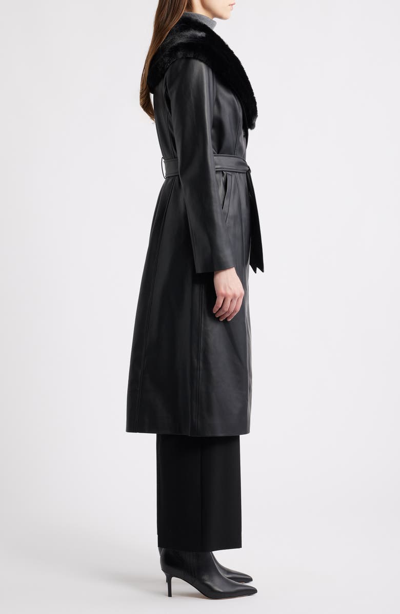 Elie Tahari The Veda Faux Leather Jacket with Removable Faux Fur Collar, Alternate, color, Noir Black