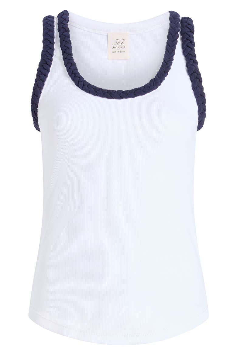 Braided Trim Stretch Cotton Tank, Alternate, color, WHITE/ NAVY