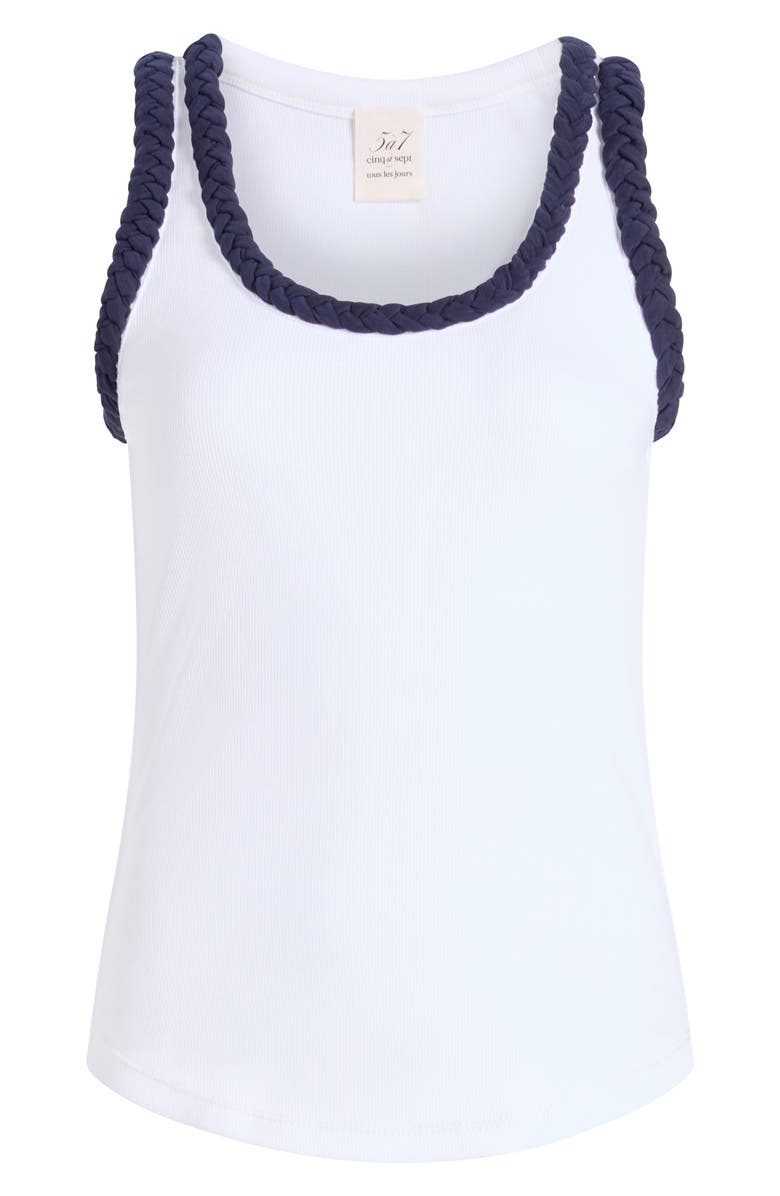 Cinq à Sept Braided Trim Stretch Cotton Tank, Alternate, color, White/ Navy