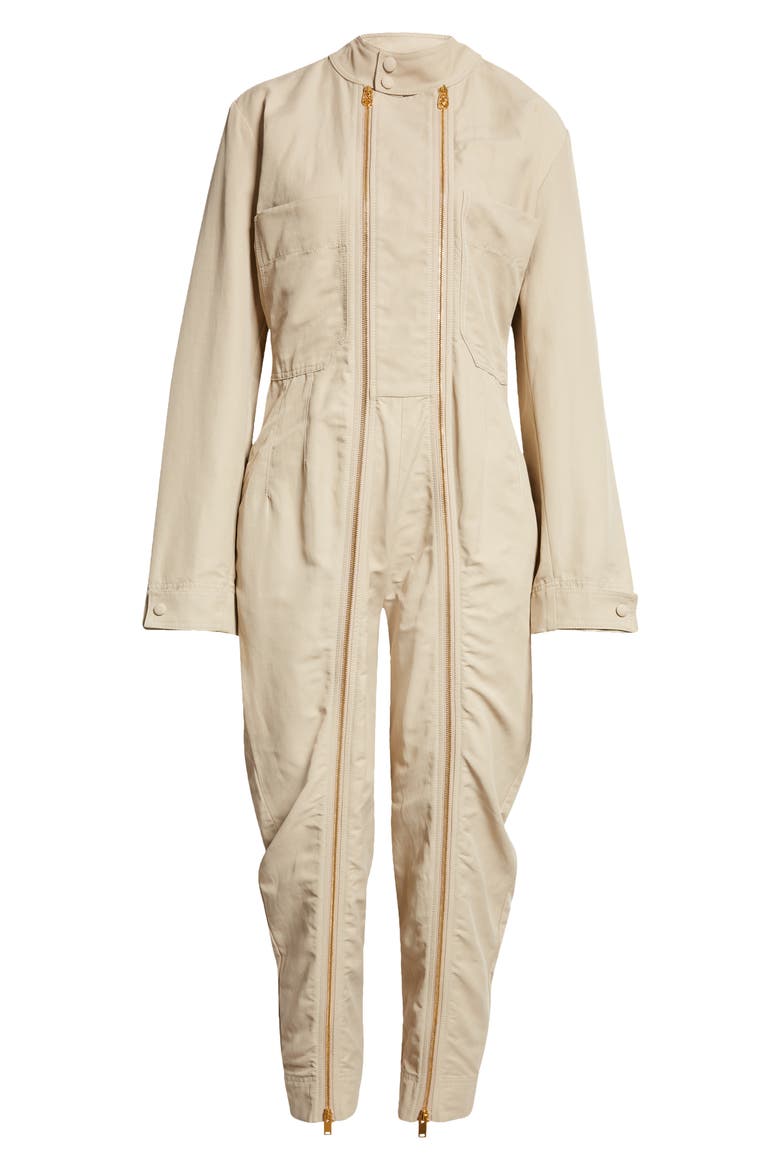 Twin Zipper Long Sleeve Twill Jumpsuit, Alternate, color, 9700 - DESERT BEIGE