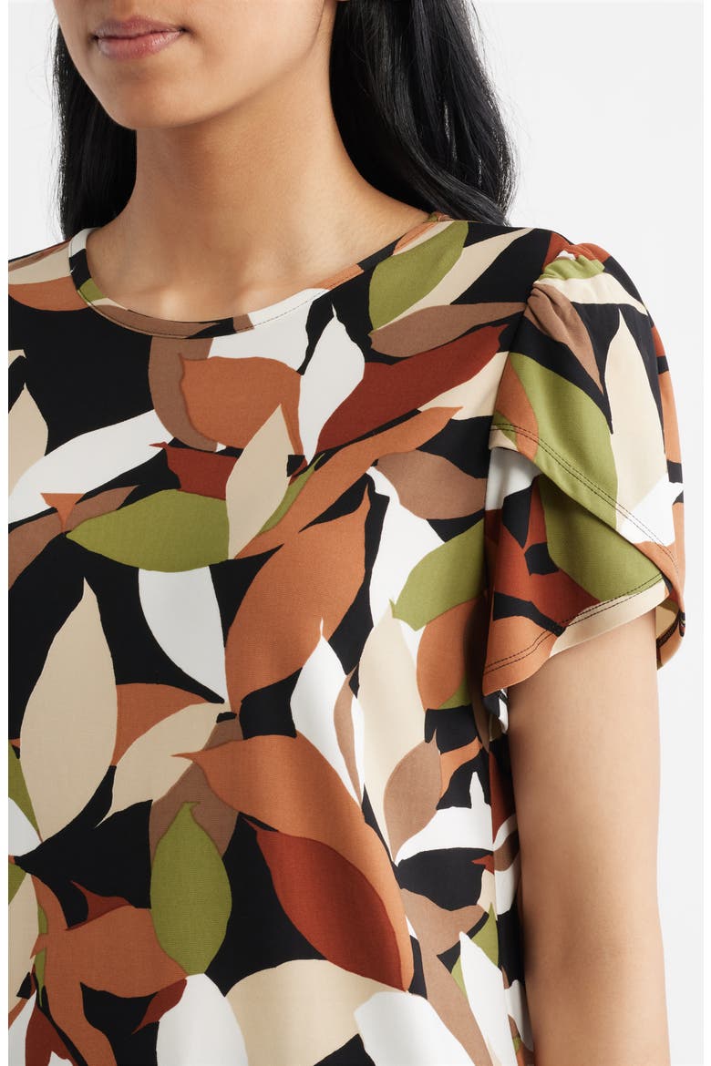 Foliage Print Tulip Sleeve Top, Alternate, color, CEDAR SPC MLT