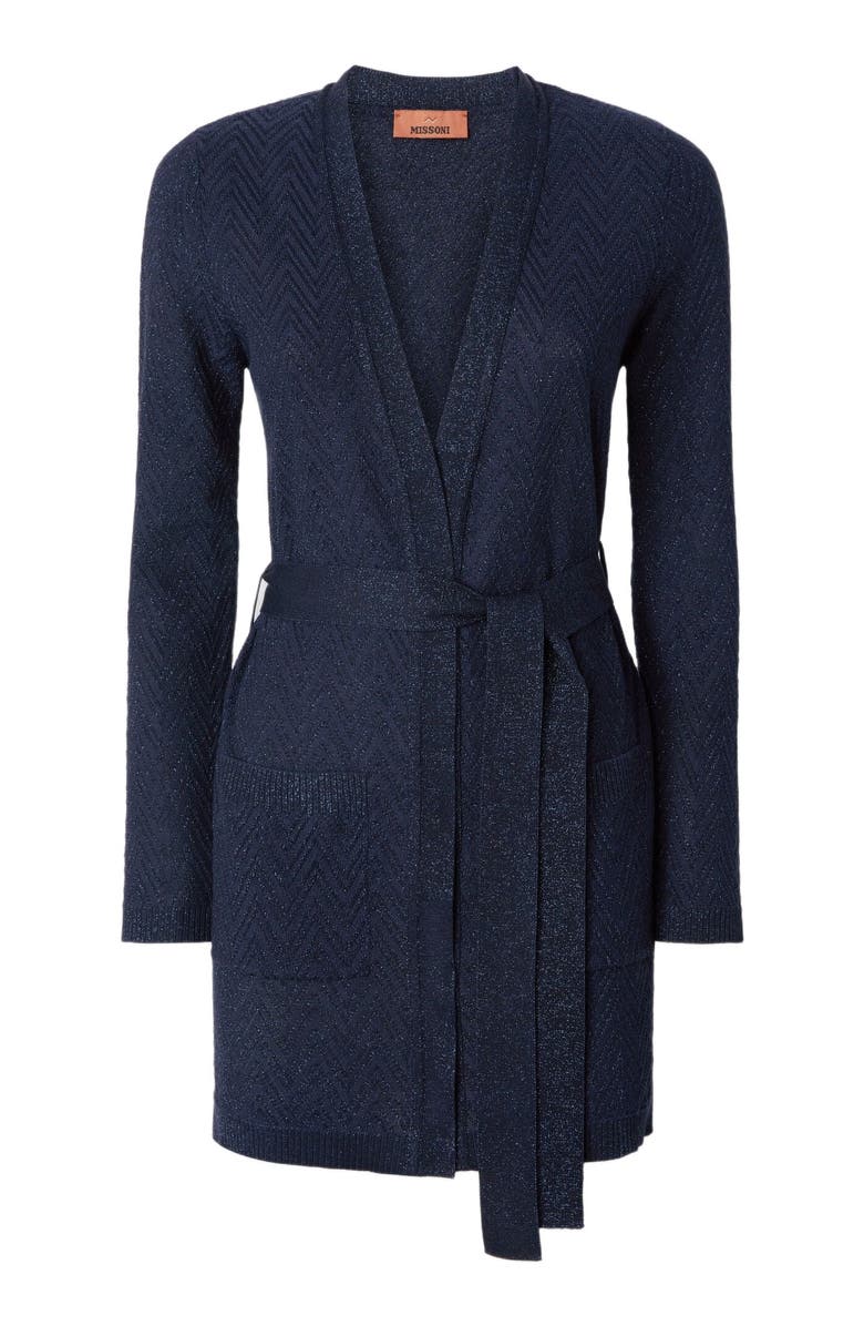 Missoni Chevron Pattern Belted Cardigan, Alternate, color, Blue