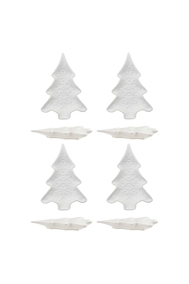 White Dolomite Tree Silhouette Dish, Set of 4, Main, color, White