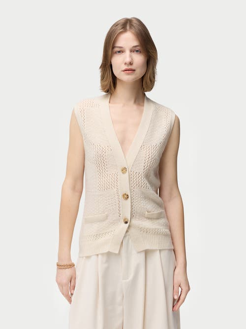 Gobi Mongolian Cashmere Mixed Pattern Cashmere Vest In Off White