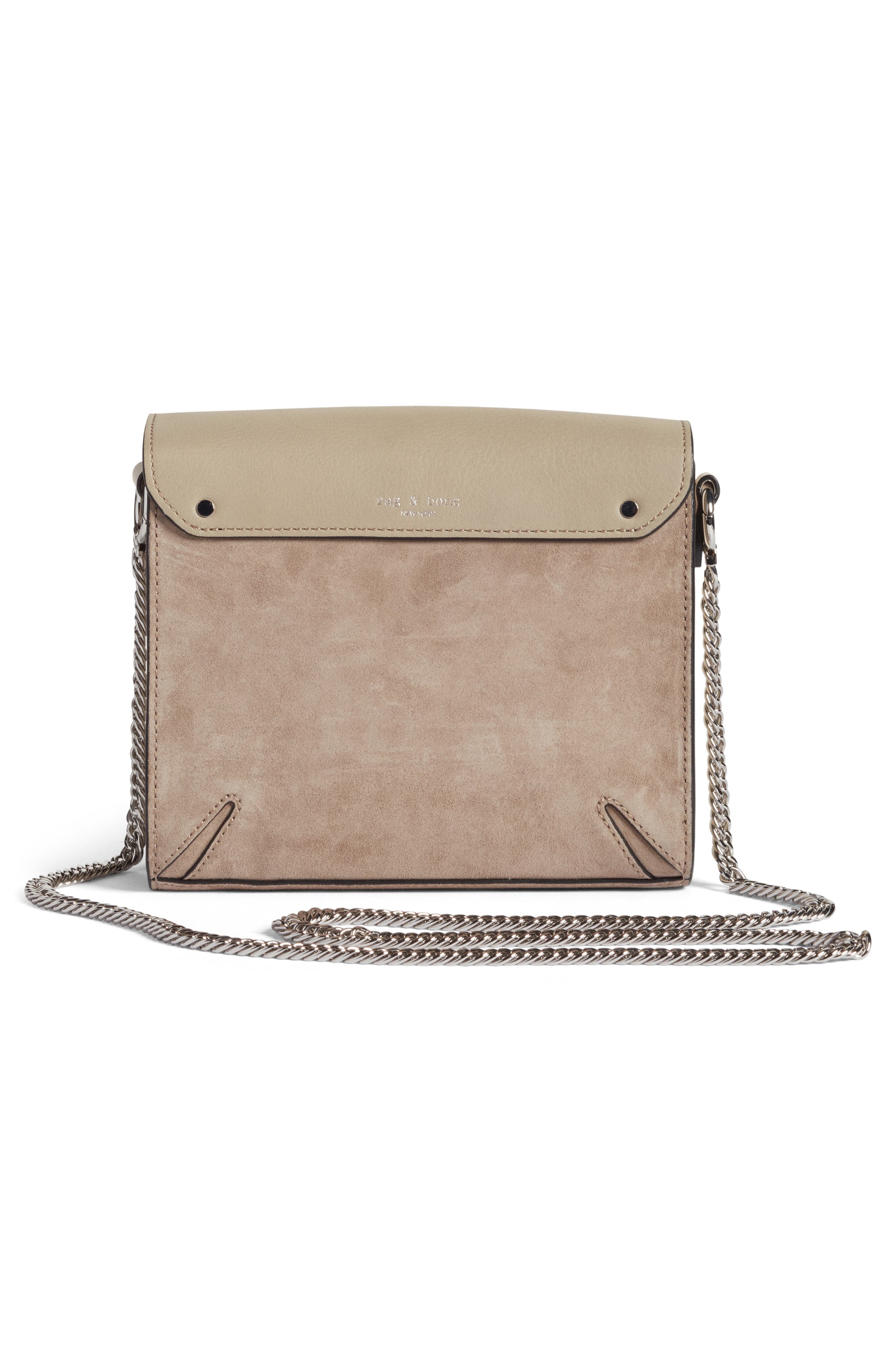rag & bone Moto Leather & Suede Crossbody Bag, Alternate, color, Warm Grey