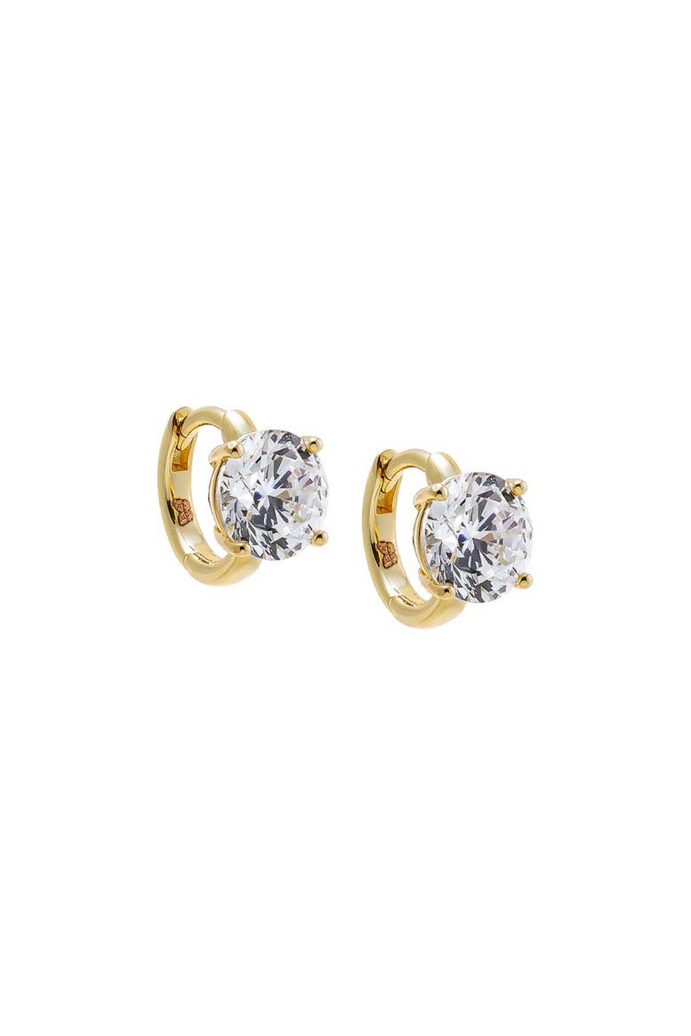 CZ Solitaire Four Prong Huggie Earring, Main, color, Gold