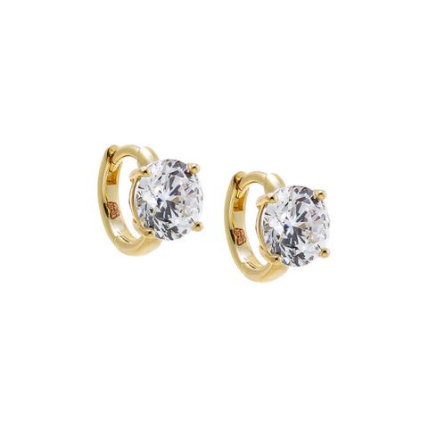 CZ Solitaire Four Prong Huggie Earring