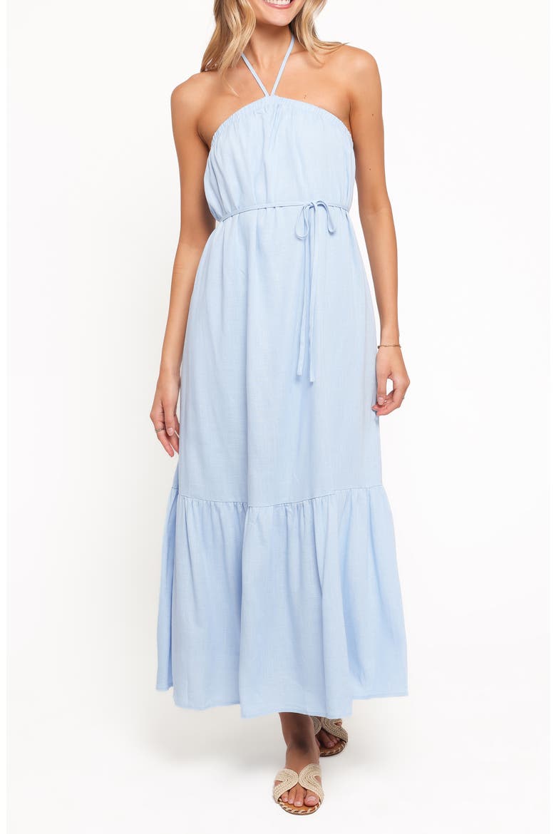 Halter Neck Linen Blend Maxi Dress, Main, color, PALE BLUE