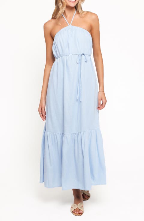 Halter Neck Linen Blend Maxi Dress