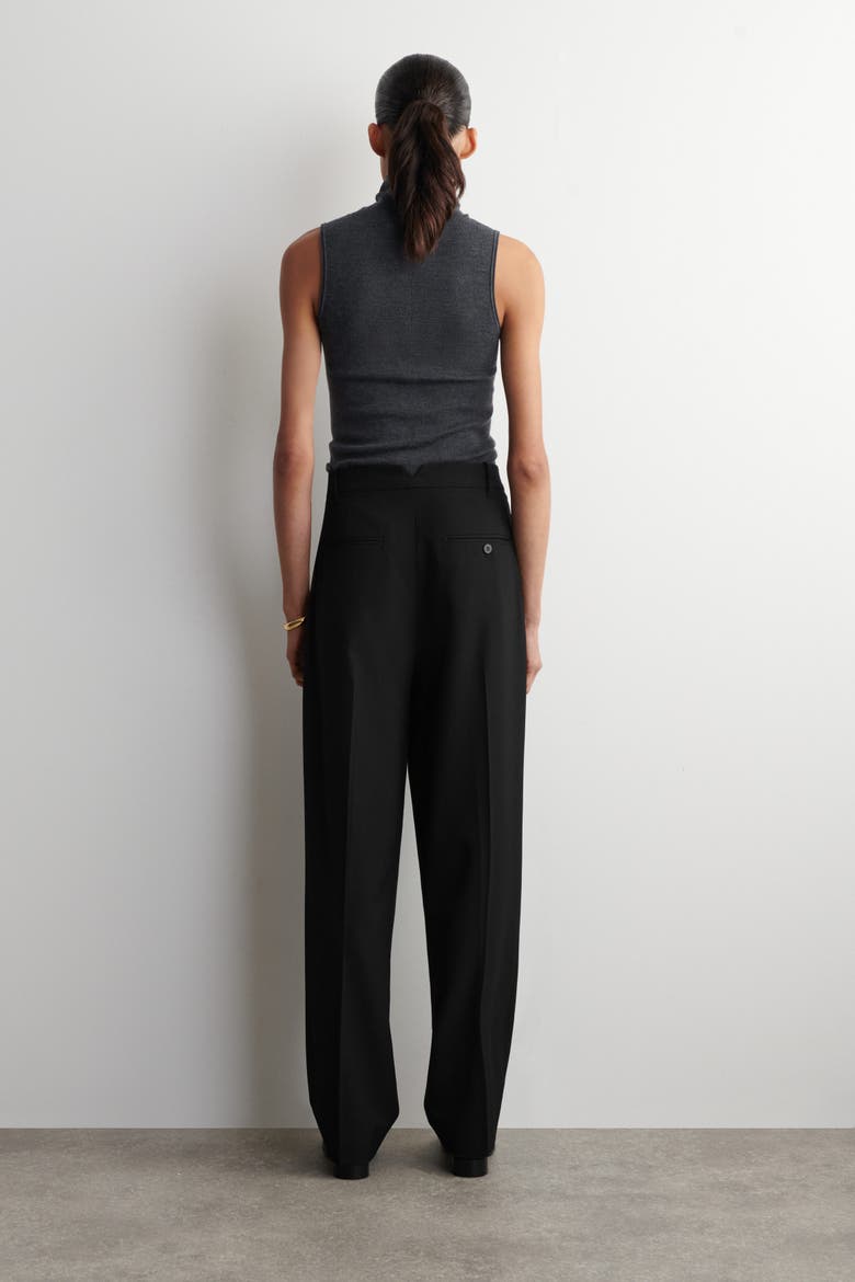Pleated Wool-blend Tapered Trousers, Alternate, color, BLACK