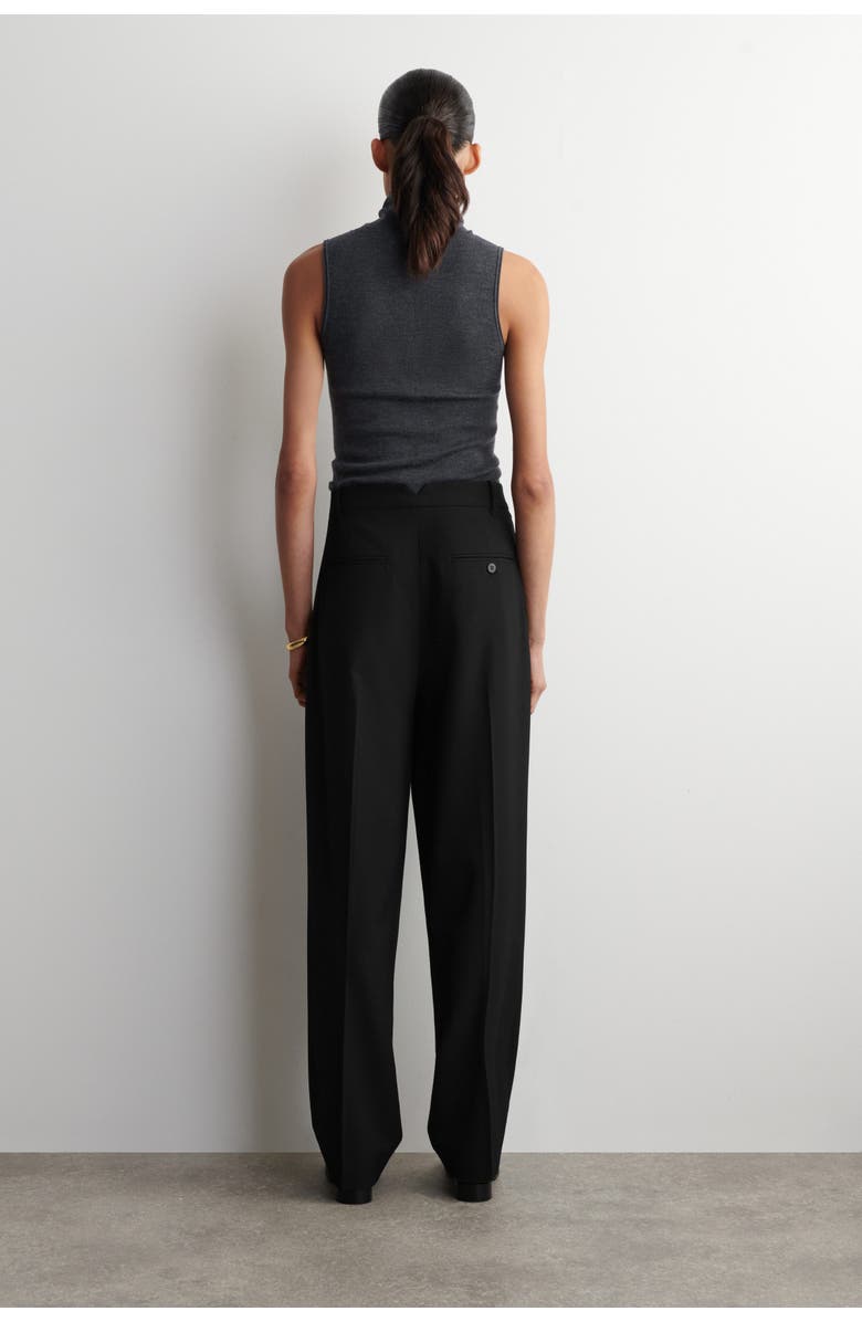 COS Pleated Wool-blend Tapered Trousers, Alternate, color, Black