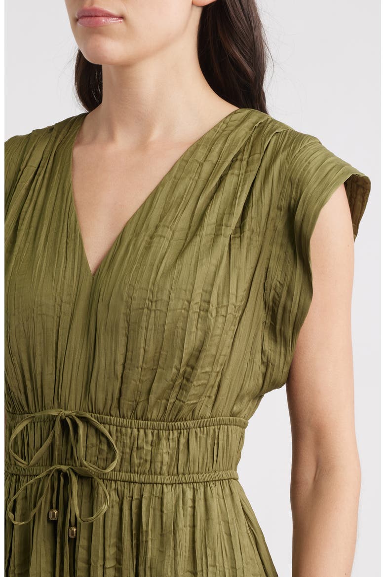 Tie Waist V-Neck Midi Dress, Alternate, color, OLIVE